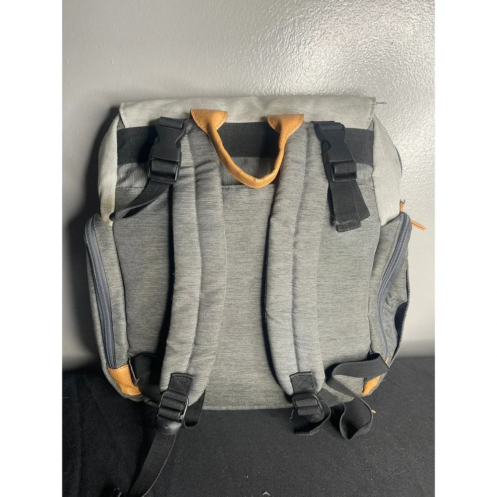 iPack Baby Diaper Bag Backpack Grey Tan Two Tone Insulated Pocket Functional